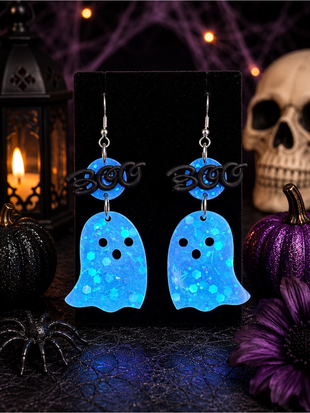 Ghost Dangle Earrings for Women - Iridescent Green Halloween Earrings